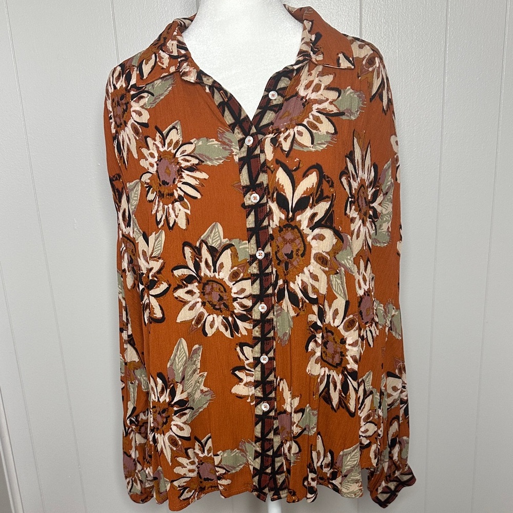 Free People Good Vibrations Top Light Combo Size Small Boho Long Sleeve Blouse